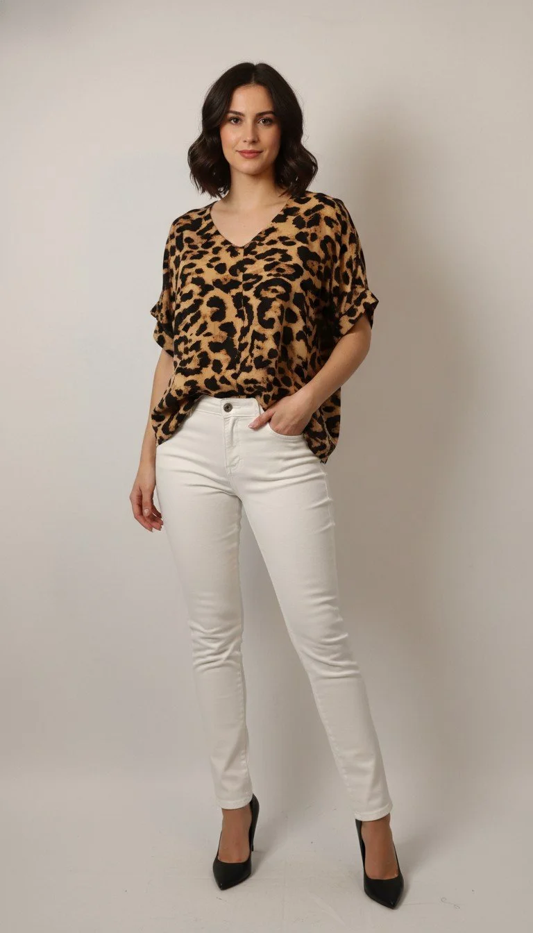 Olivia Preckel - Chic Leopard Print Relaxed Top Size 2