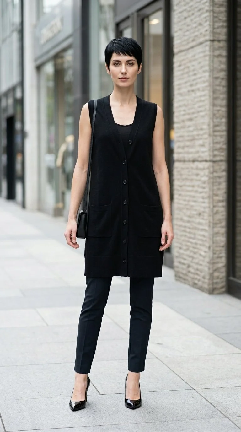 Anne Fontaine - Classic Black Sleeveless Cardigan Size 36