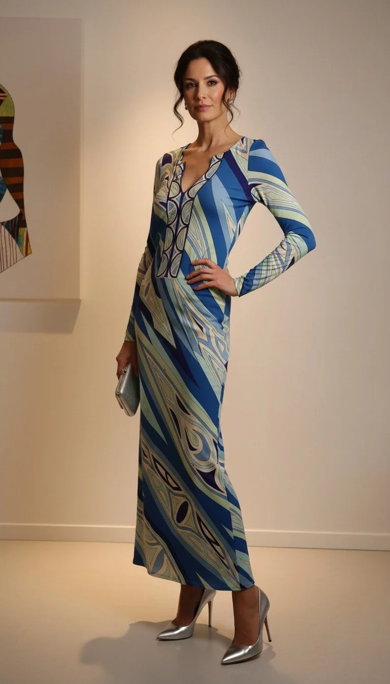 Emilio Pucci - Elegance Blue Abstraction Maxi Dress Size S
