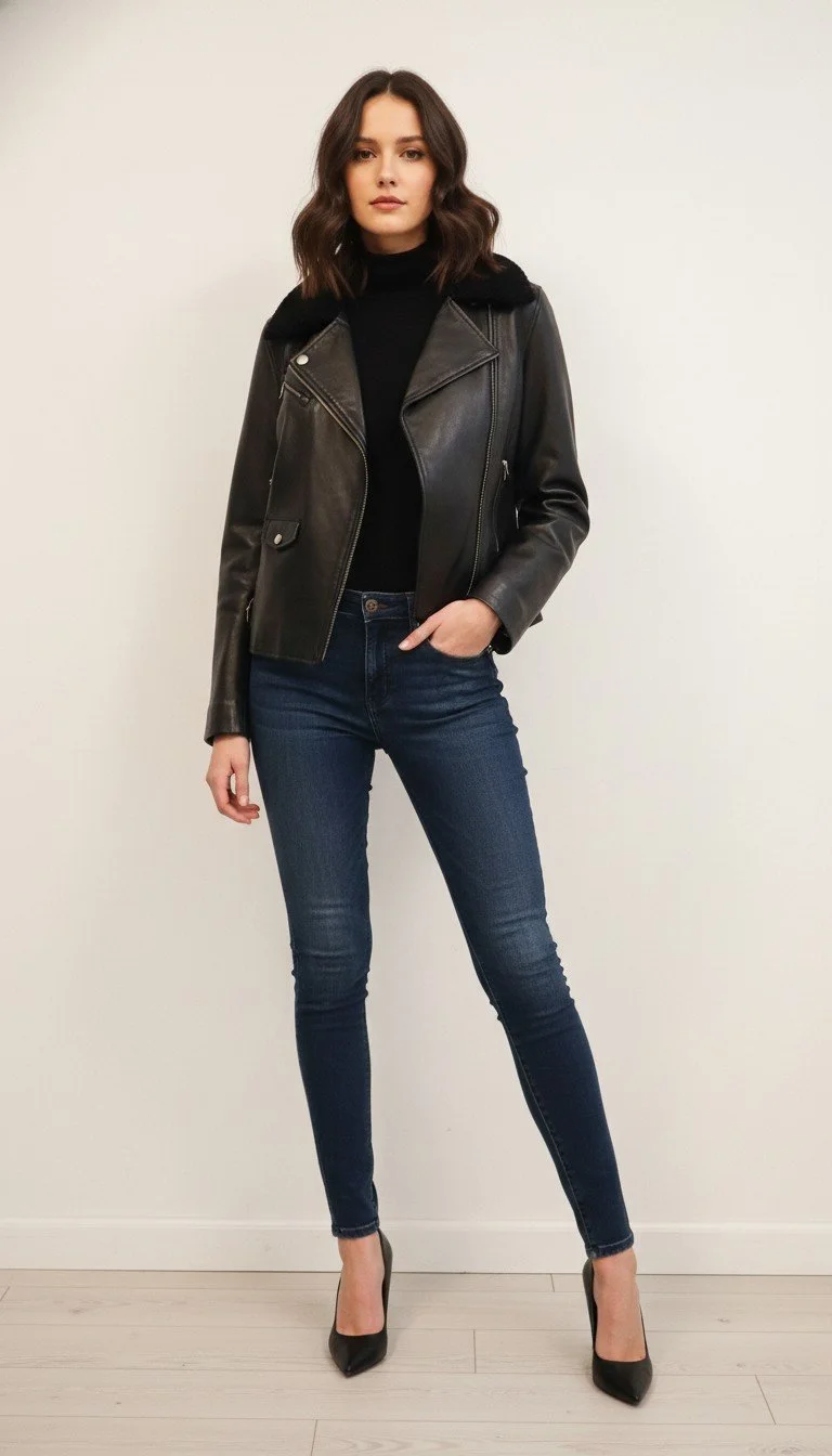 Lauren - Timeless Leather Moto Jacket Size M