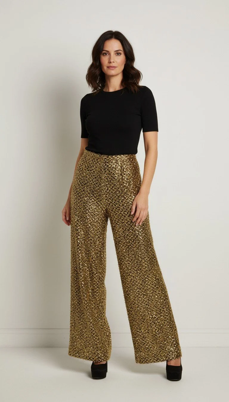 Roland Mouret - Gold Glamour Sequin Pant Size 4