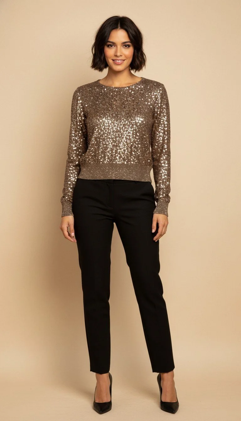Zara - Sequin Glamorous Long Sleeve Top Size S