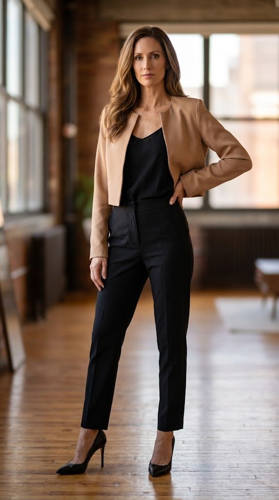 Olivia Preckel - Elegant Beige Cropped Jacket Size S