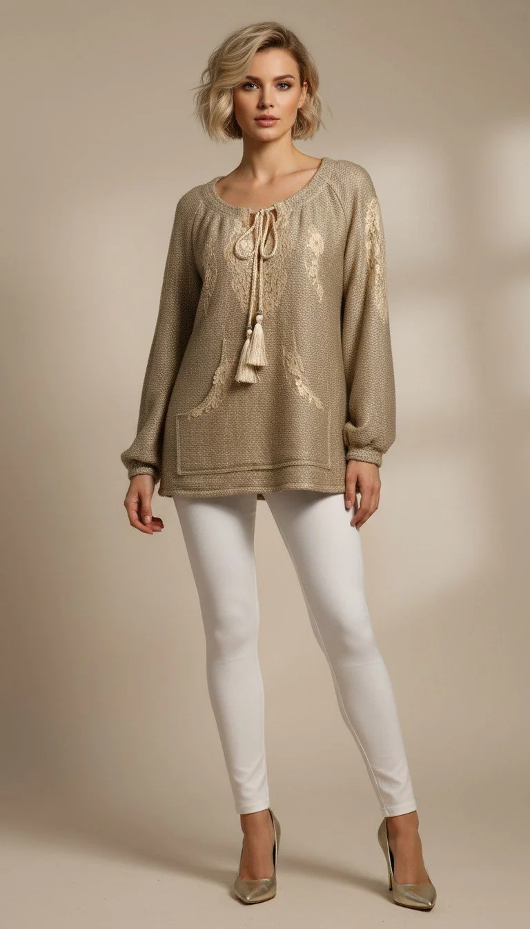 Vanita Rosa - Beige Embroidered Knit Tunic