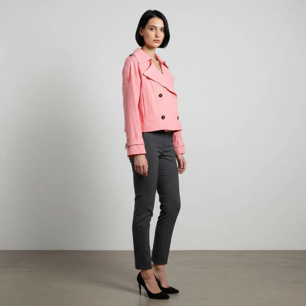 Olivia Preckel - Women's Chic Pink Double-Breasted Jacket