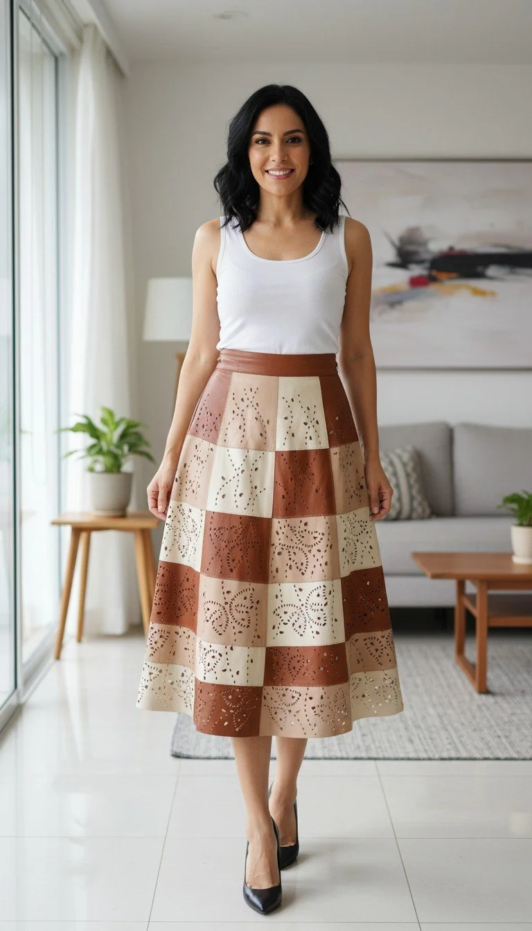 Laser-Cut Elegance A-Line Skirt
