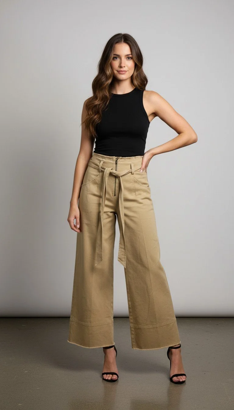 Intermix - Chic High-Waisted Wide-Leg Khaki Pants Size 2