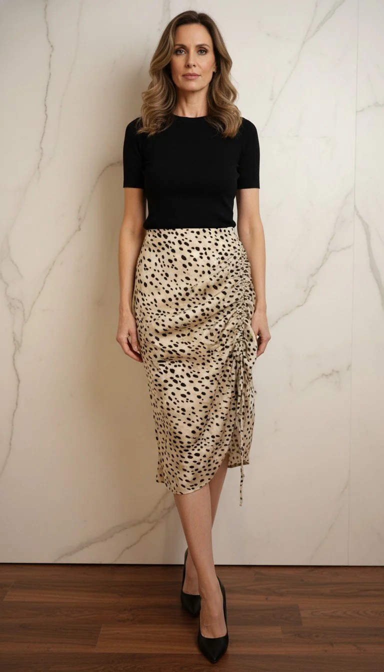 Micas - Print Ruched Midi Skirt Size XXS