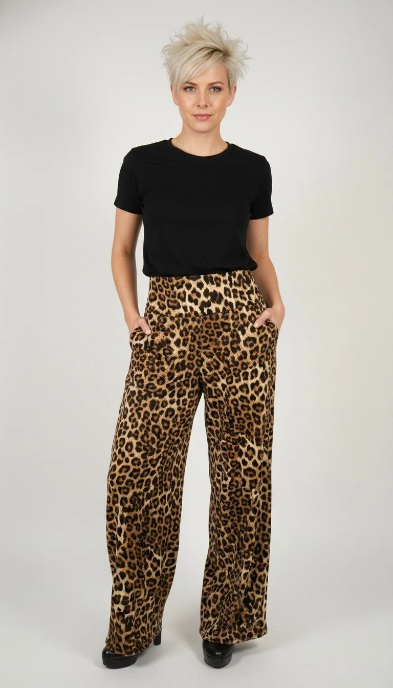 Olivia Preckel - Leopard Print Wide-Leg Pants Size XS