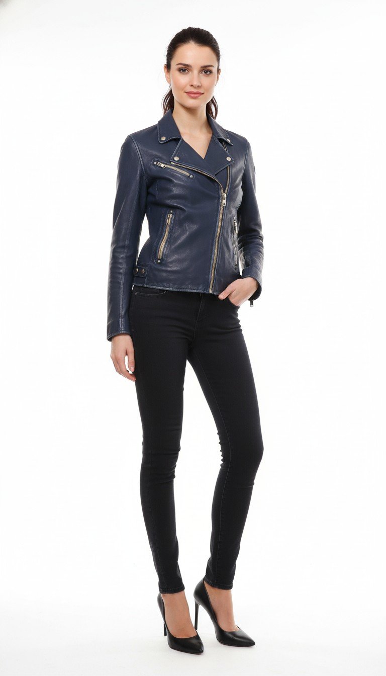 Mauritius - Leather Moto Jacket Midnight Blue Size 6