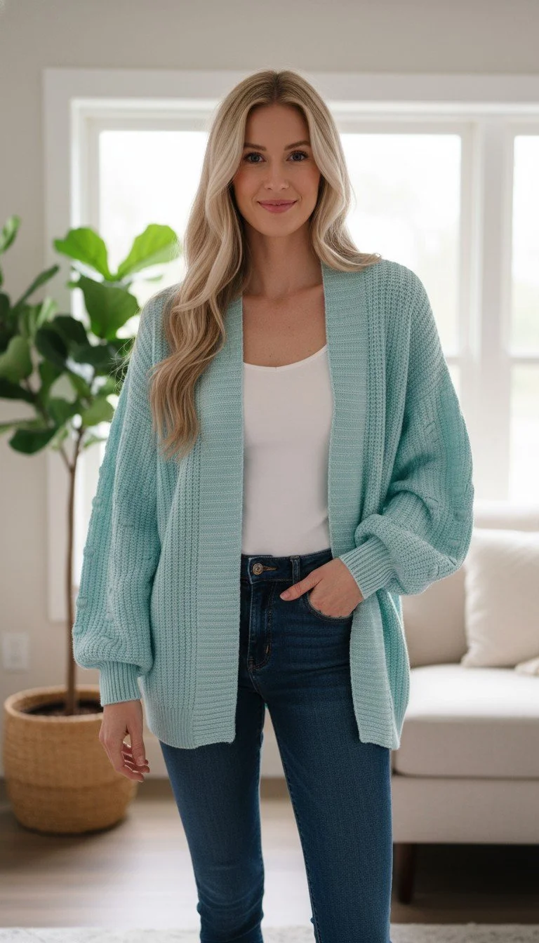 Olivia Preckel - Premium Knit Open-Front Mint Color Cardigan