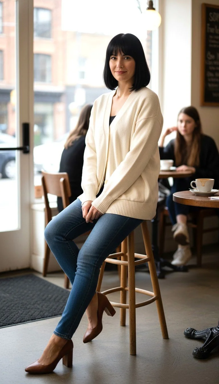 Minnie Rose - Timeless Cream Open-Front Cardigan - Two Front Pockets
