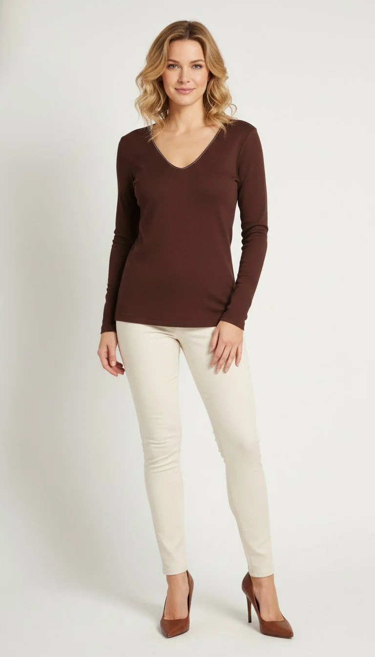 Bruno Cucinelli - Elegant V-Neck Long Sleeve Top