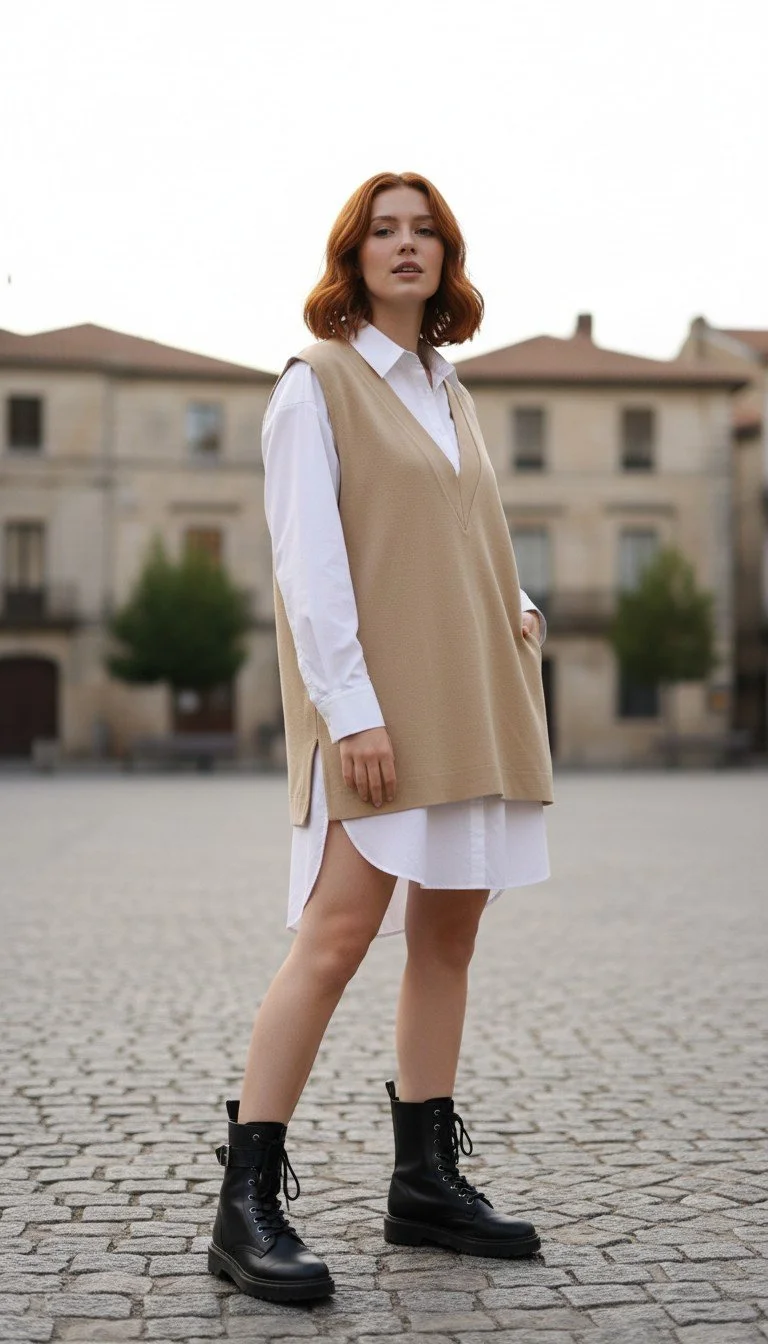 Zara - Chic Layered Shirt / Vest Set