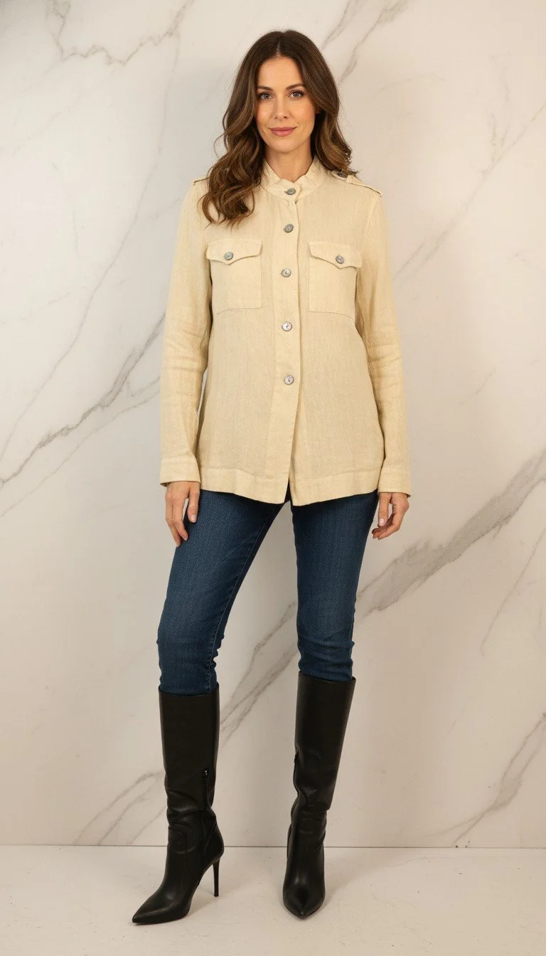 MaxMara - Weekend Natural Linen Button-Up Shirt