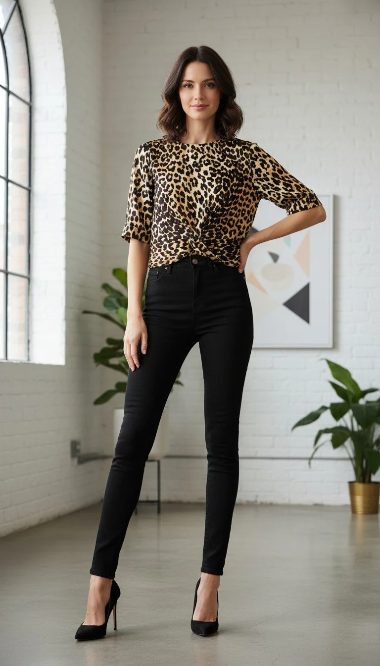 Ganni -  Leopard Twist Front Top Size 36