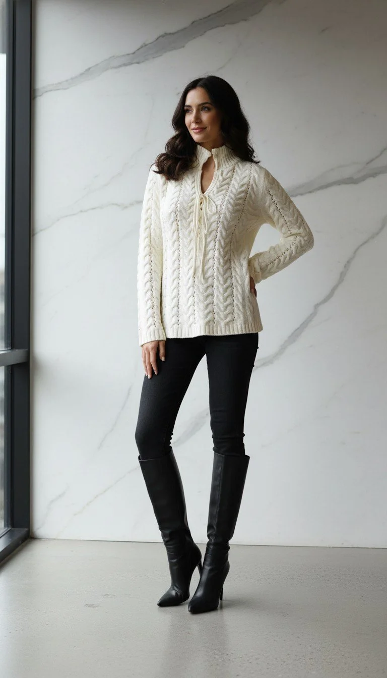 Premium Cable Knit High-Neck Sweater - Size S (US)