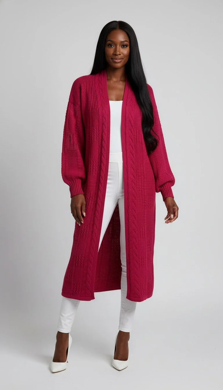 Olivia Preckel - Elegant Cable-Knit Long Cardigan