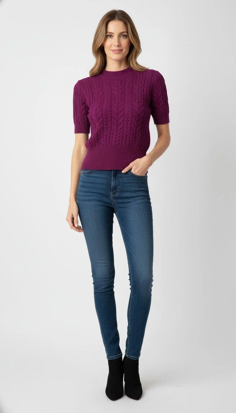 Olivia Preckel - Cable Knit Short Sleeve Sweater Size XS