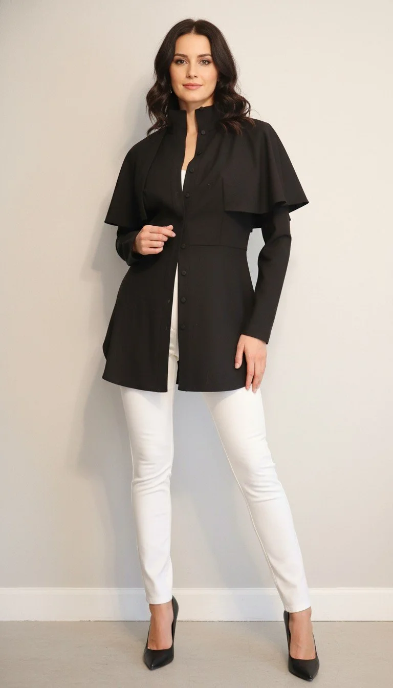 Sara Bataglia - Black Cape-Shoulder Blouse Size 42