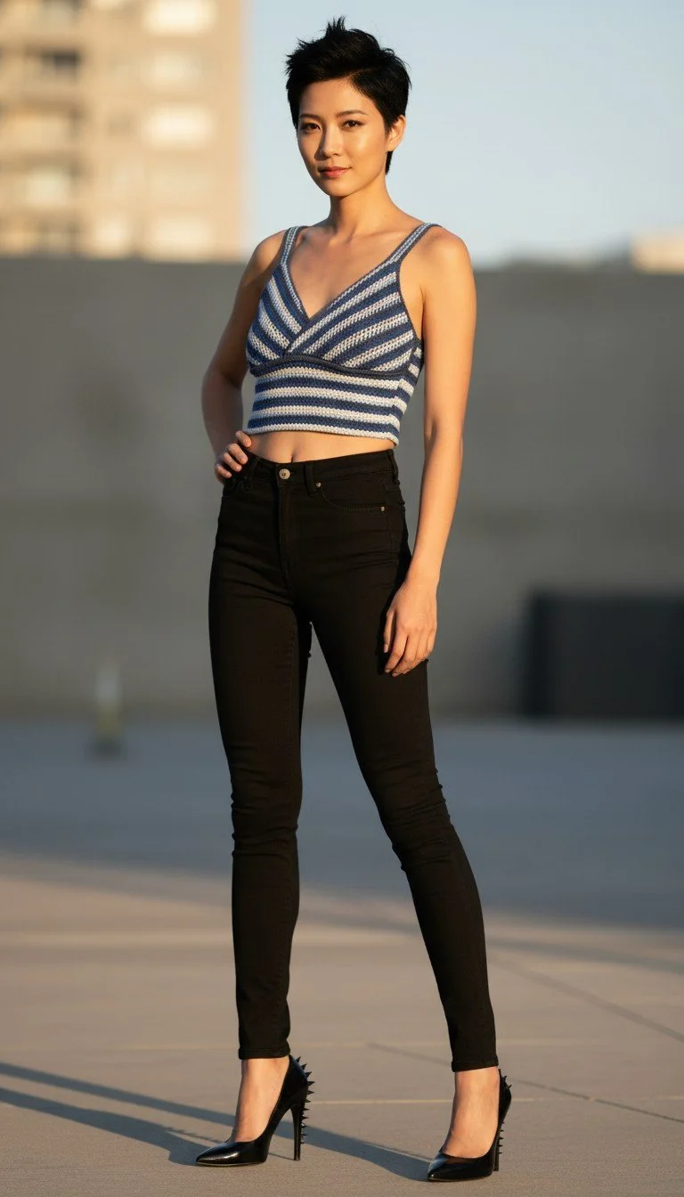 Millie Store - Knitted Striped Cotton Crop Top size US M
