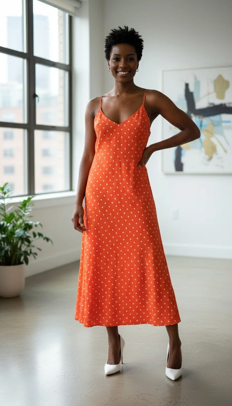 Alexis - Vibrant Orange Polka Dot Sundress Size S