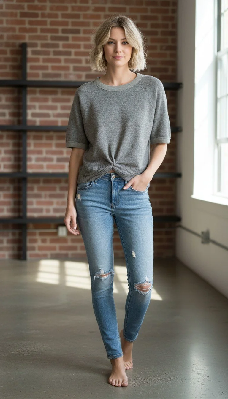 Alexander Wang.T - Effortlessly Chic Knotted Grey Tee Size S