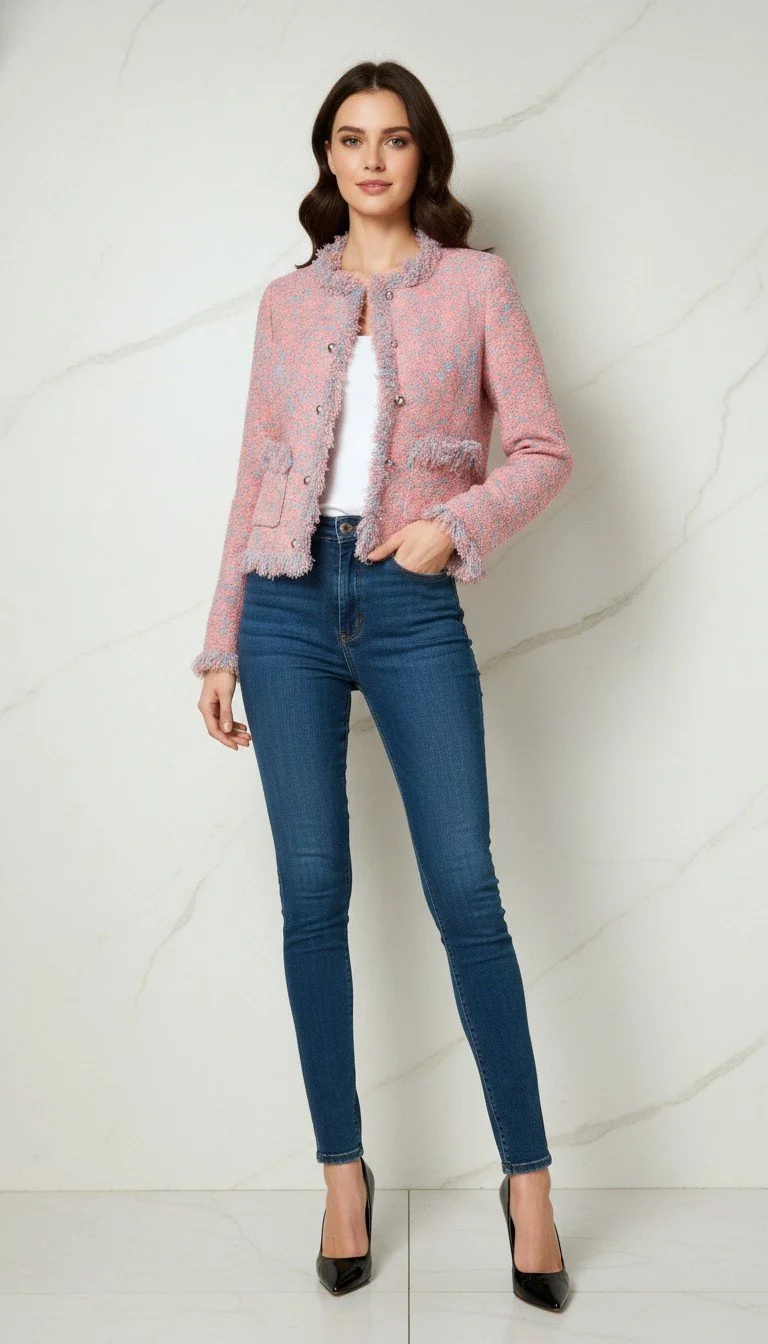 Rabanne Bouclé - Elegant Pink and Blue Textured Jacket Size XS