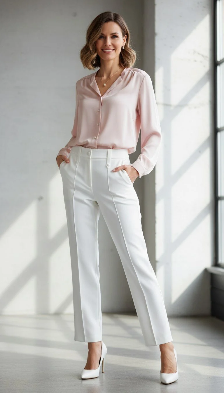 Olivia Preckel - Elegant White Wide Leg Trousers