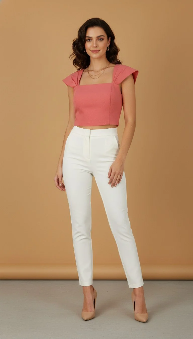 Bardoh - Trendy Pink Crop Top with Unique Shoulder Detailing Size XS