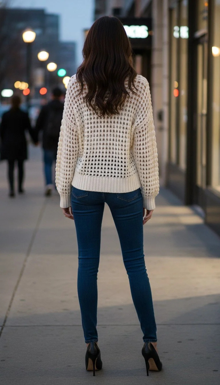 Express - Ivory Open-Weave Oversized Knit Sweater Size XS