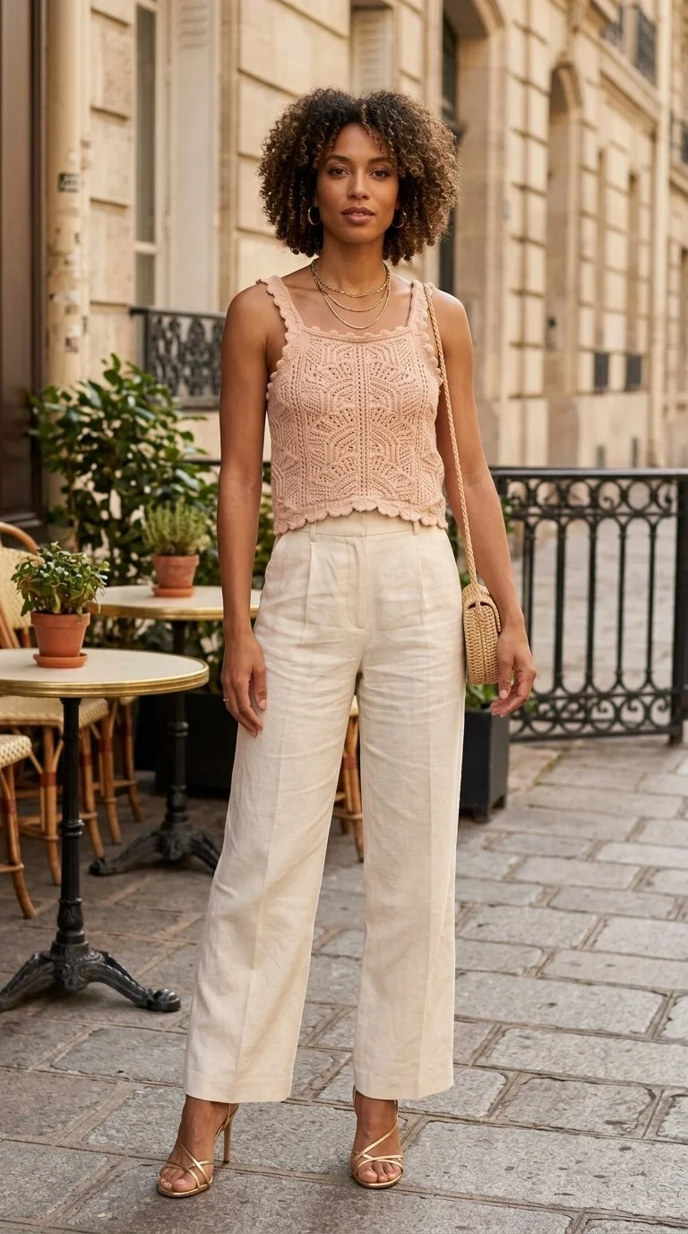 St. Laurent - Elegant Crochet Knit Top Size S