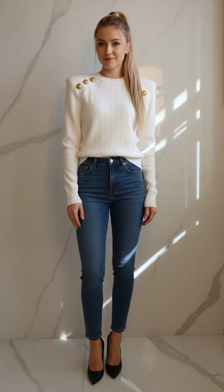 Balmain - Elegance Gold Button Sweater Size 38
