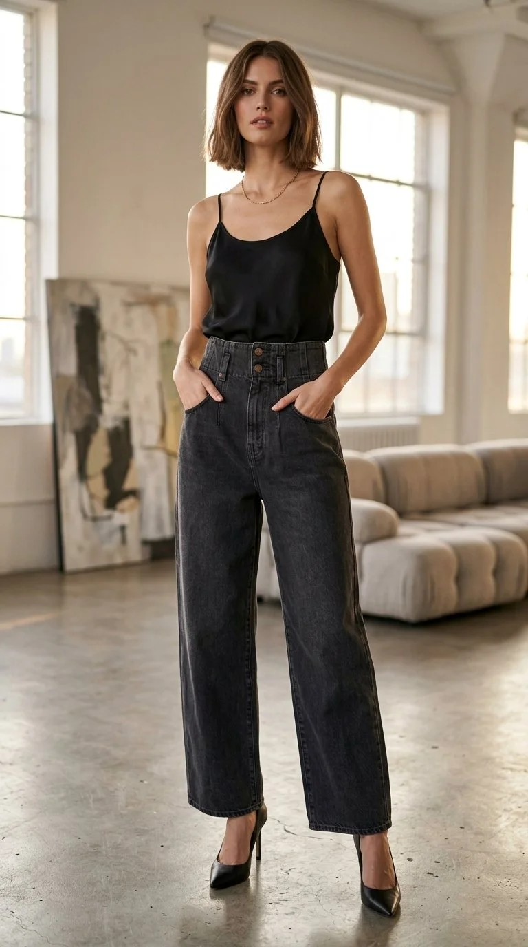 Celine - High-Waisted Wide-Leg Black Jeans Size 26