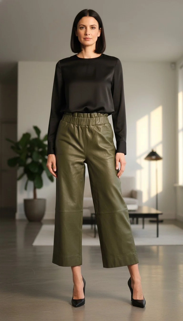 Ganni - Olive Leather Pants Size 34