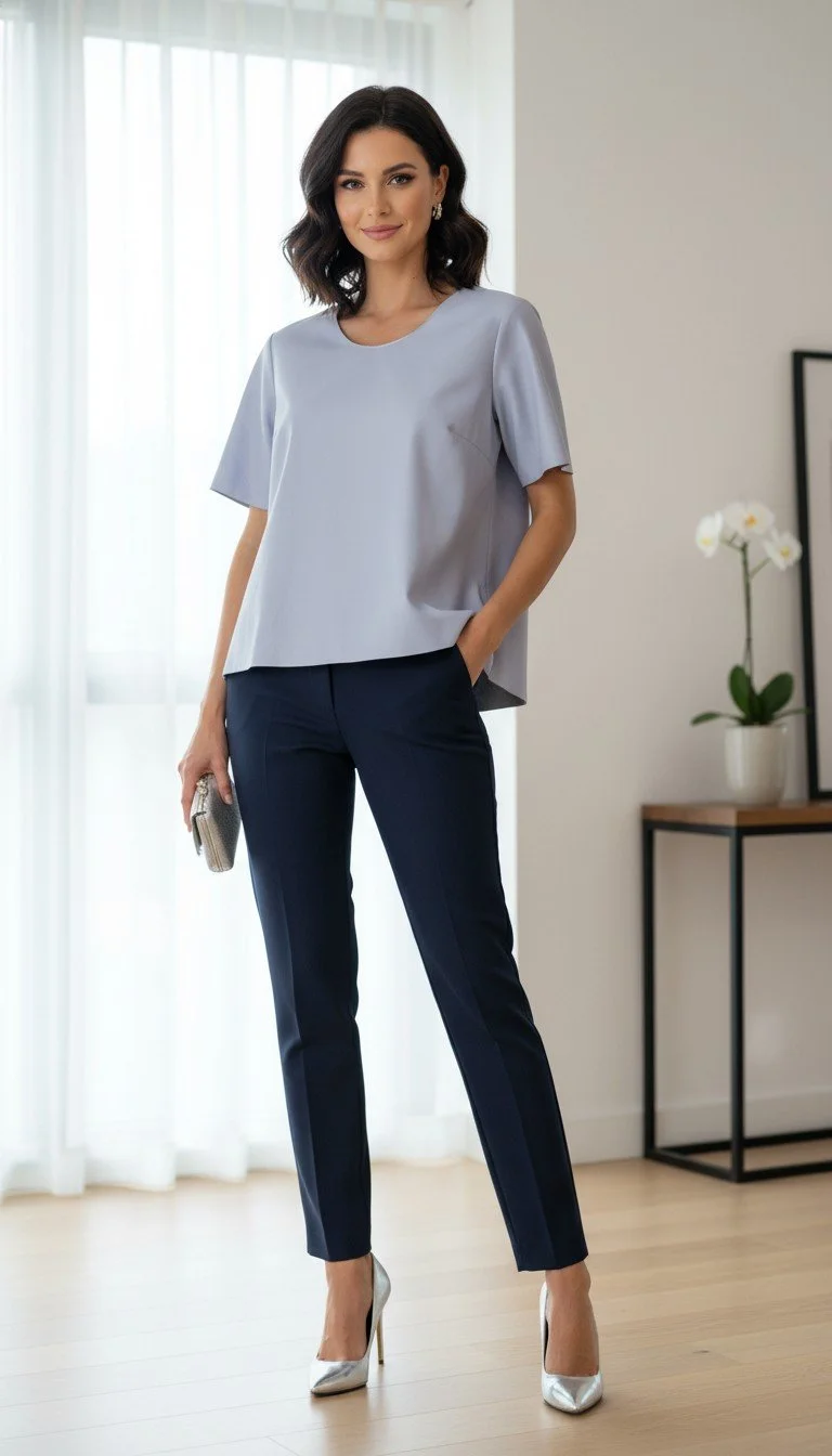 Ammis - Elegant Leather Short Sleeve Top Size M