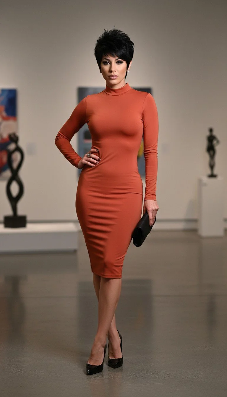Sorella - Chic Elegance Rust Bodycon Dress Size S