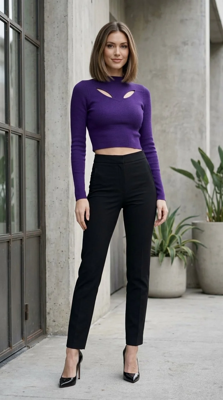 Olivia Preckel - Elegant Cut-Out Violet Top Size S