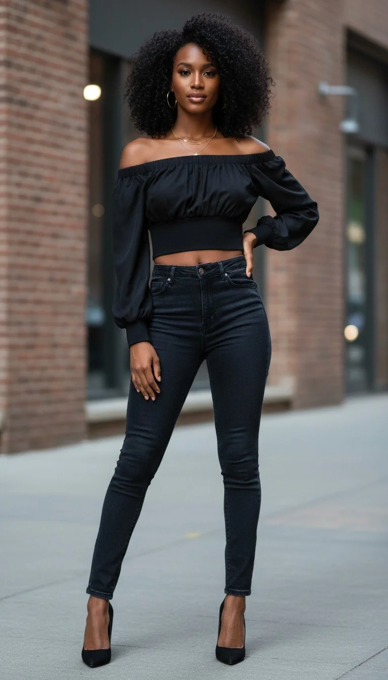 Alexander McQueen - Elegant Off-Shoulder Black Crop Top Size S