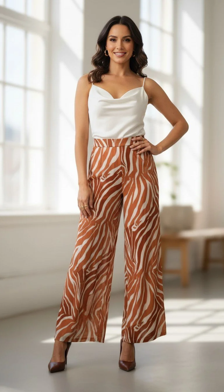 Miss Avenue - Women's Wide-Leg Zebra Print Pants Size S
