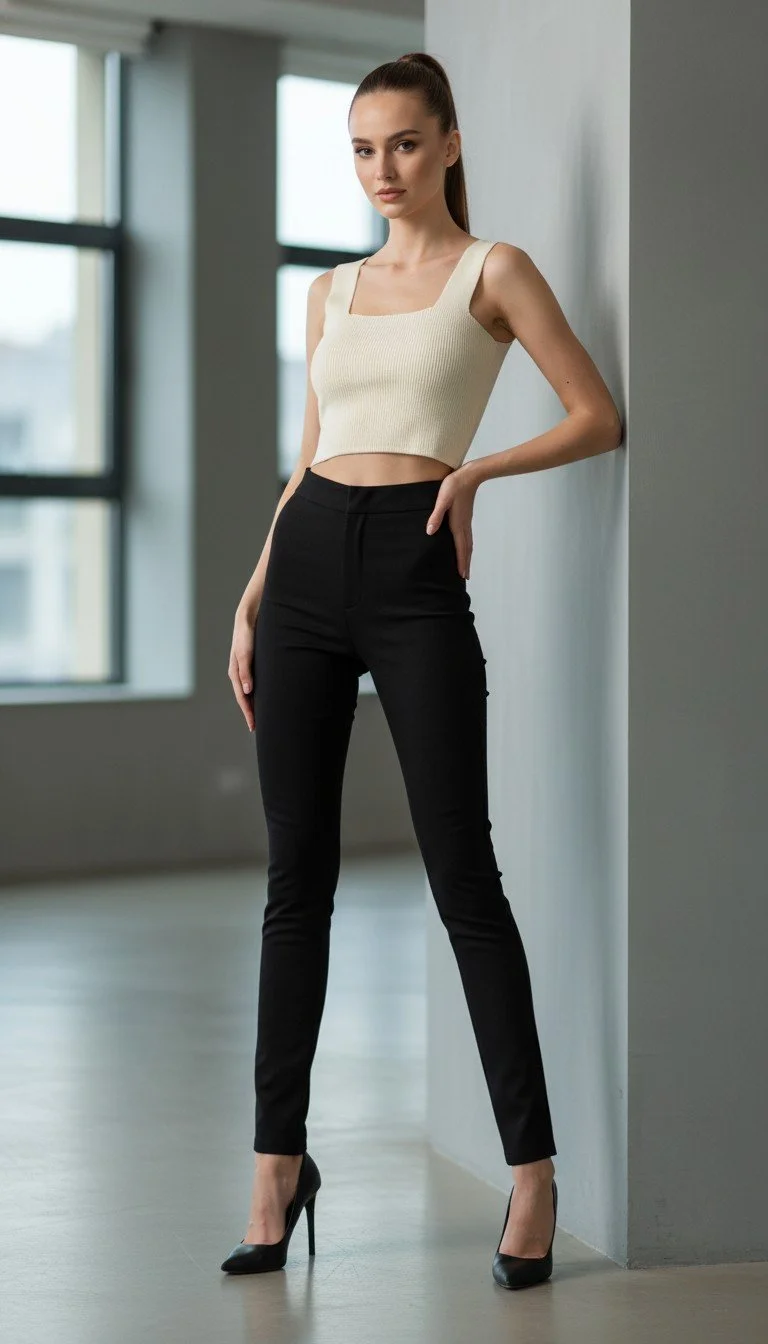 Beige Botany - Ribbed Knit Crop Top Size L