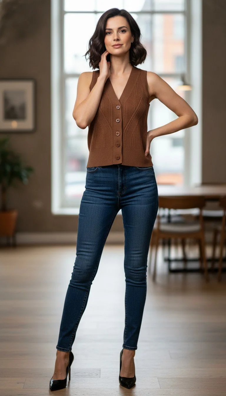 Sundays - Classic Brown Knit Button-Down Vest Size S