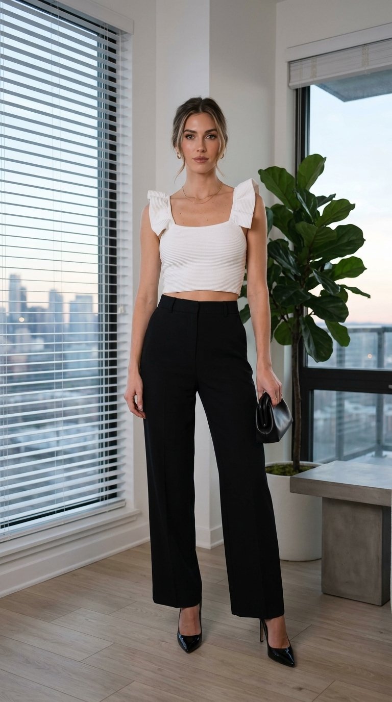 Ana & Julia - Elegant Ruffled Strap Crop Top Size M