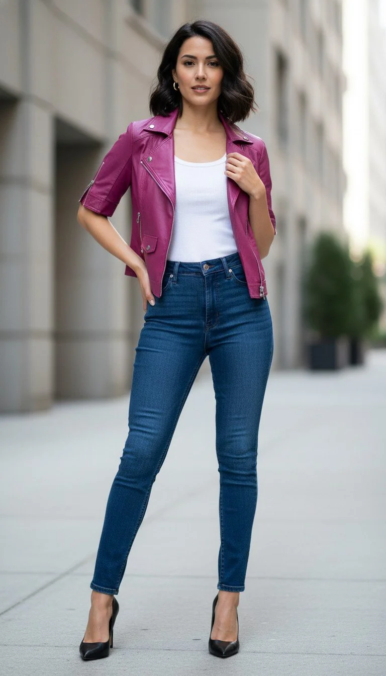 Juliana Sanmartin - Women's Magenta Leather Jacket Size 36