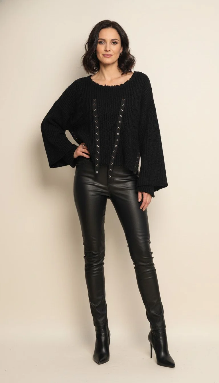 BSBW - Distressed Strap Sweater Black Grommet Size S