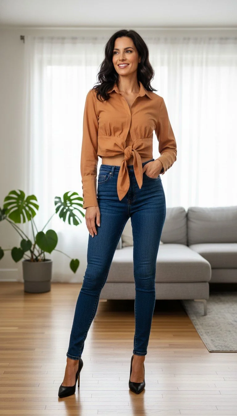 Athina -Elegant Tie-Front Blouse Size S
