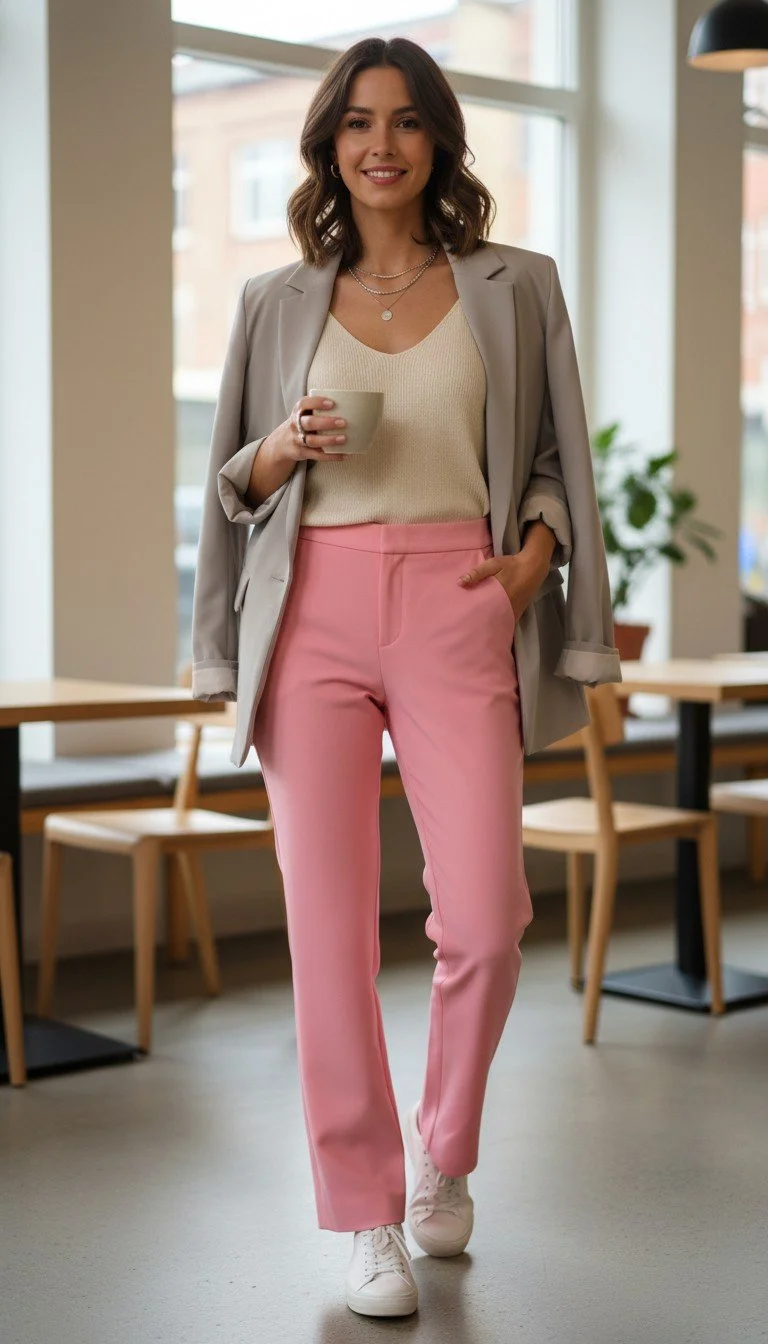 Stylish Pink High-Waist Trousers Size 34 (US 4)