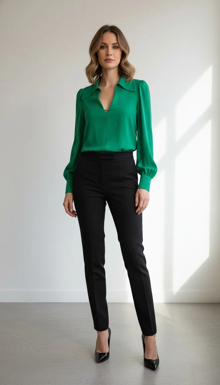 Valentino - Emerald Elegance Silk Blouse Size 40