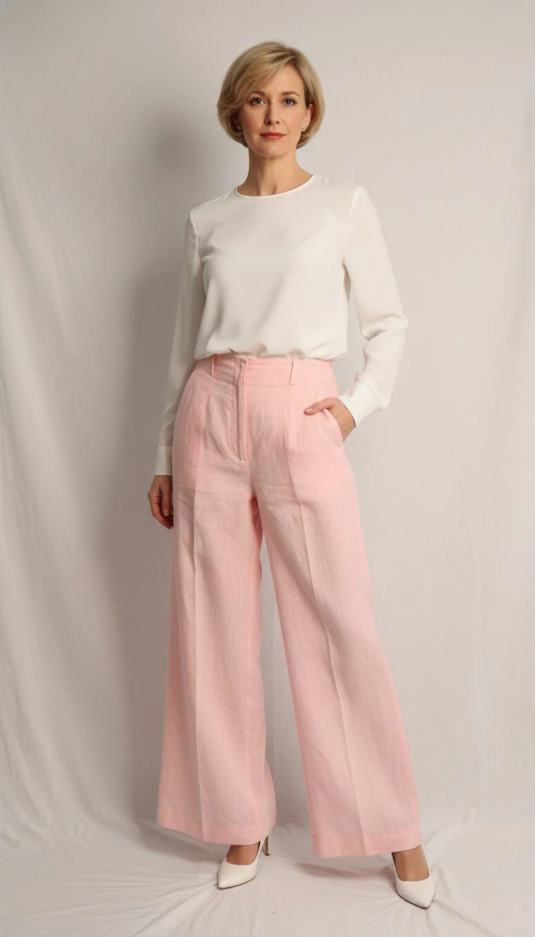 Renata Figueiredo - Elegant Pastel Wide-Leg Pants Size 36 (S)