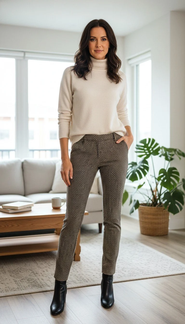 Zara - Elegance Houndstooth Stretch Pants Size S